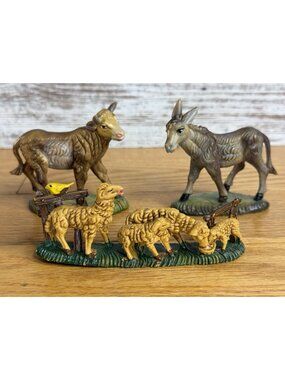 Vintage Nativity Animals - Cow Donkey Sheep